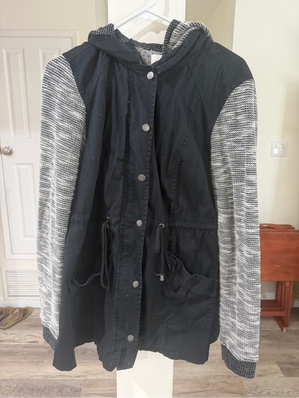 torrid Black Jacket with Gray Marled Knit Sleeves